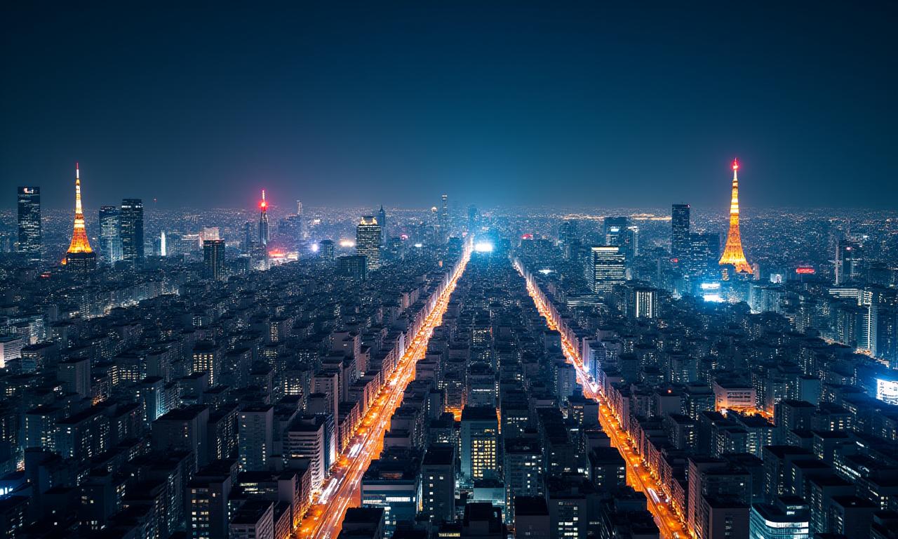 Cinematic view of Tokyo skyline at night