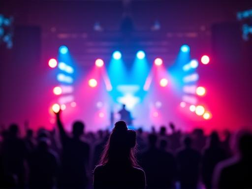 A live concert with vibrant stage lights