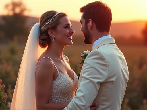 Happy couple at their wedding ceremony